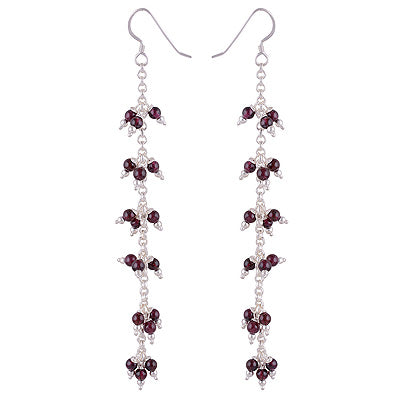 Beautiful Three layer Pattern loaded with Beads Garnet Round Shape 925 Sterling Solid Silver Dangle Earrings - R2200013-5