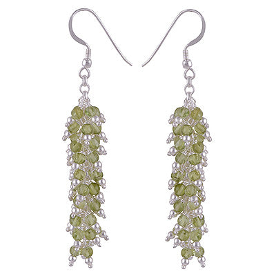 Alluring Loaded with beautiful Gemstone Beads Peridot Round Shape 925 Sterling Solid Silver Dangle Earrings - R2200013-7
