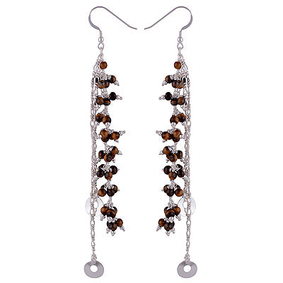 Beautiful Modern Chandelier Inspired Loaded with Gemstones Tiger's Eye Round Shape 925 Sterling Solid Silver Dangle Earrings - R2200014-11