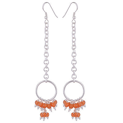 Alluring Bright Gemstone Beads at Bottom Carnelian Round Shape 925 Sterling Solid Silver Dangle Earrings - R2200014-14