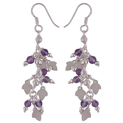 Gorgeous Charms & Gemstone Beads Hanging around Amethyst Round Shape 925 Sterling Solid Silver Dangle Earrings - R2200014-19