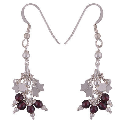 Stunning Star Charm Hanging with Gemstone Beads Garnet Round Shape 925 Sterling Solid Silver Dangle Earrings - R2200014-21