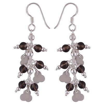 Gorgeous Gemstone Beads with Charms Smoky Topaz Round Shape 925 Sterling Solid Silver Dangle Earrings - R2200014-23
