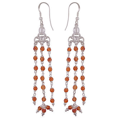 Stunning Loaded with Gemstone Beads Carnelian Round Shape 925 Sterling Solid Silver Dangle Earrings - R2200014-24