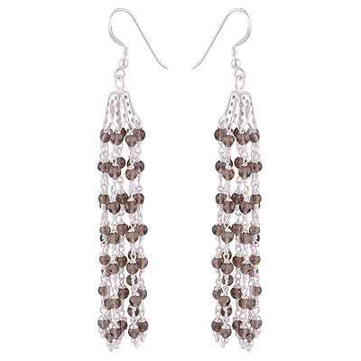 Stunning Chandelier loaded with Gemstone Beads Smoky Topaz Round Shape 925 Sterling Solid Silver Dangle Earrings - R2200014-3