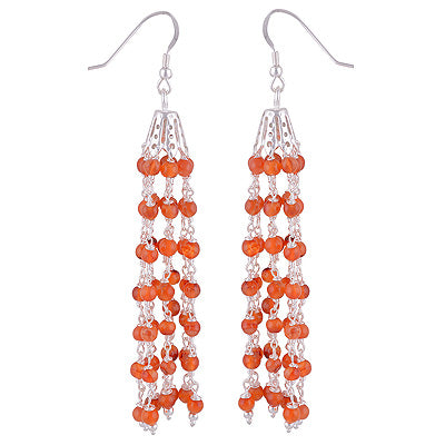 Stunning Chandelier loaded with Gemstone Beads Carnelian Round Shape 925 Sterling Solid Silver Dangle Earrings - R2200014-4