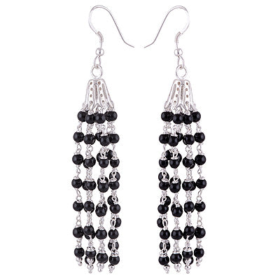 Stunning Chandelier loaded with Gemstone Beads Black Onyx Round Shape 925 Sterling Solid Silver Dangle Earrings - R2200014-5