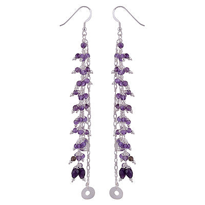 Beautiful Modern Chandelier Inspired Loaded with Gemstones Amethyst Round Shape 925 Sterling Solid Silver Dangle Earrings - R2200014-6