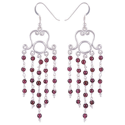 Beautiful Minimal Beads Hanging Around Garnet Round Shape 925 Sterling Solid Silver Dangle Earrings - R2200015-10