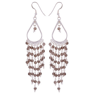 Stunning Chandelier Inspired Loaded with Gemstone Beads Smoky Topaz Round Shape 925 Sterling Solid Silver Dangle Earrings - R2200015-13