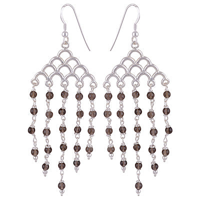Beautiful Handcrafted Pattern & Hanging Gemstone Beads Around Smoky Topaz Round Shape 925 Sterling Solid Silver Dangle Earrings - R2200015-14