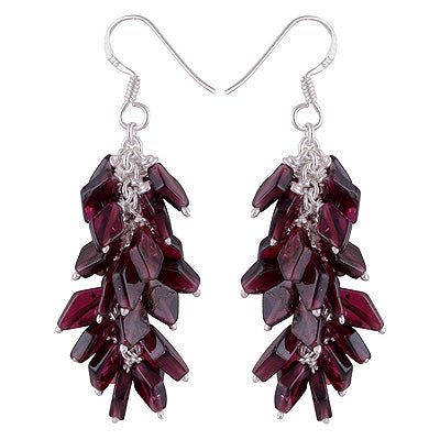 Beautiful Loaded with Gemstone Garnet Irregular Shape 925 Sterling Solid Silver Dangle Earrings - R2200015-17