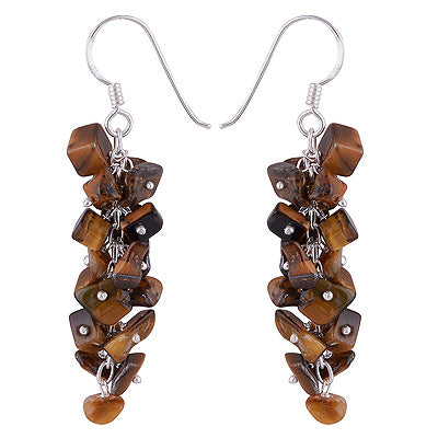 Gorgeous Loaded with Gemstone Tiger's Eye Irregular Shape 925 Sterling Solid Silver Dangle Earrings - R2200015-18