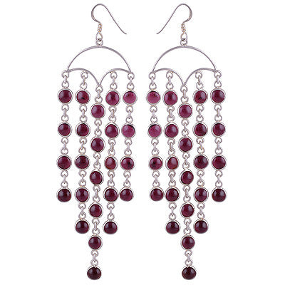 Stunning Chandelier Loaded with Gemstones Garnet Round Shape 925 Sterling Solid Silver Dangle Earrings - R2200015-19