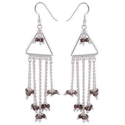 Beautifully Hanging Gemstone beads Dangles Around Smoky Topaz Round Shape 925 Sterling Solid Silver Dangle Earrings - R2200015-4