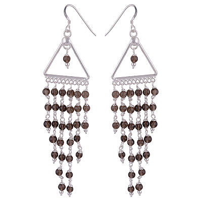 Stunning Chandelier Loaded with Gemstone Beads Smoky Topaz Round Shape 925 Sterling Solid Silver Dangle Earrings - R2200015-5