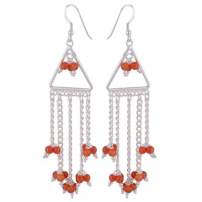 Beautifully Hanging Gemstone beads Dangles Around Carnelian Round Shape 925 Sterling Solid Silver Dangle Earrings - R2200015-6