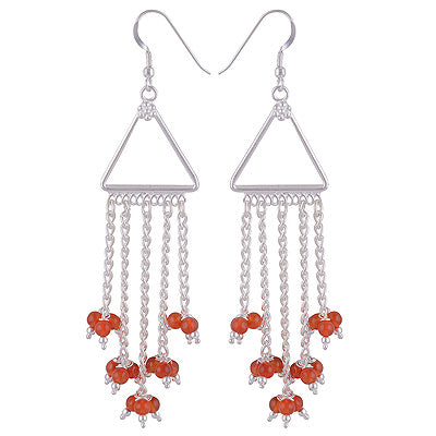Beautifully Hanging Gemstone beads Dangles Around Carnelian Round Shape 925 Sterling Solid Silver Dangle Earrings - R2200015-7