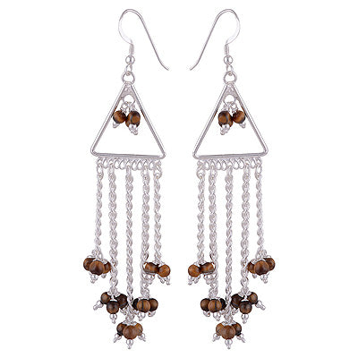 Beautifully Hanging Gemstone beads Dangles Around Tiger's Eye Round Shape 925 Sterling Solid Silver Dangle Earrings - R2200015-8