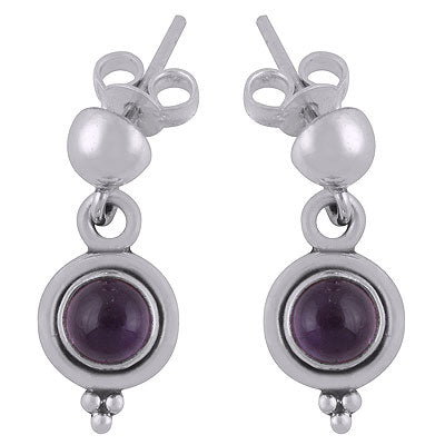 Gorgeous Rawa Work at bottom Amethyst Round Shape 925 Sterling Solid Silver Stud Earrings - R2200016-2