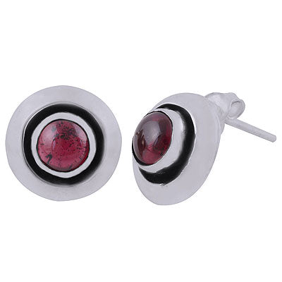 Gorgeous Oxidised Work Around Garnet Round Shape 925 Sterling Solid Silver Stud Earrings - R2200016-23