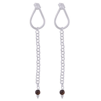 Gorgeous Long Chain with Gemstone Beads Tiger's Eye Round Shape 925 Sterling Solid Silver Stud Earrings - R2200016-32