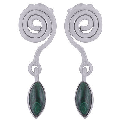 Gorgeous Coil Work on Malachite Marquise Shape 925 Sterling Solid Silver Stud Earrings - R2200016-34