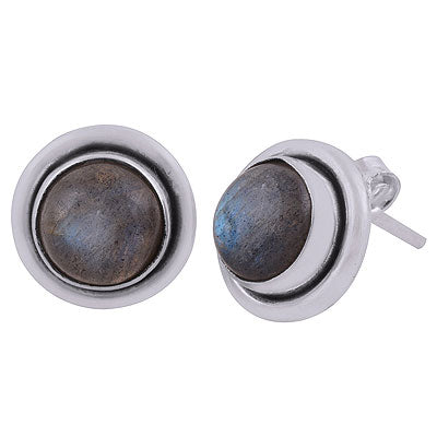 Beautifully Seated Gemstone Labradorite Round Shape 925 Sterling Solid Silver Stud Earrings - R2200016-5