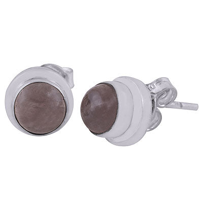 Gorgeous Seated Gemstone Rose Quartz Round Shape 925 Sterling Solid Silver Stud Earrings - R2200016-7