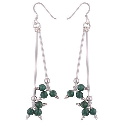 Gorgeous Gemstones Beads Hanging At Bottom Green Aventurine Round Shape 925 Sterling Solid Silver Dangle Earrings - R2200017-13