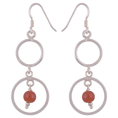 Gorgeous Hanging Gemstone Beads inside Circle Orange Aventurine Round Shape 925 Sterling Solid Silver Dangle Earrings - R2200017-16