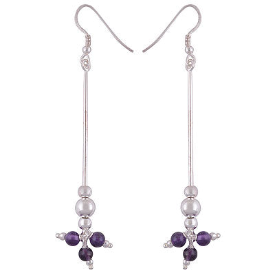 Gorgeous Gemstone Beads & Rawa Ball Hanging Amethyst Round Shape 925 Sterling Solid Silver Dangle Earrings - R2200017-2