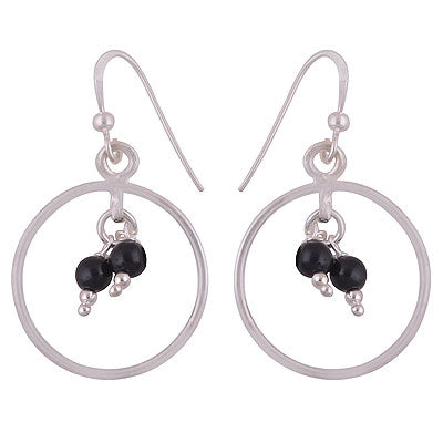 Gorgeous Hanging Beads Inside Circle Black Onyx Round Shape 925 Sterling Solid Silver Dangle Earrings - R2200017-21