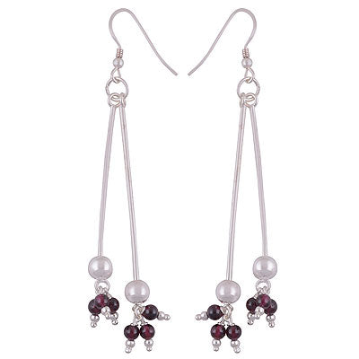 Alluring Beads Hanging at Bottom Garnet Round Shape 925 Sterling Solid Silver Dangle Earrings - R2200017-4