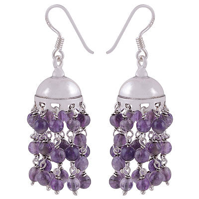 Beautiful Jhumkis Hanging Beads at bottom Amethyst Round Shape 925 Sterling Solid Silver Dangle Earrings - R2200018-1