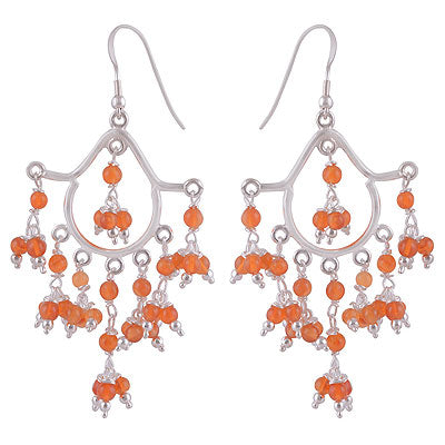 Gorgeous Chandelier Loaded with Gemstone Beads Carnelian Round Shape 925 Sterling Solid Silver Dangle Earrings - R2200018-10