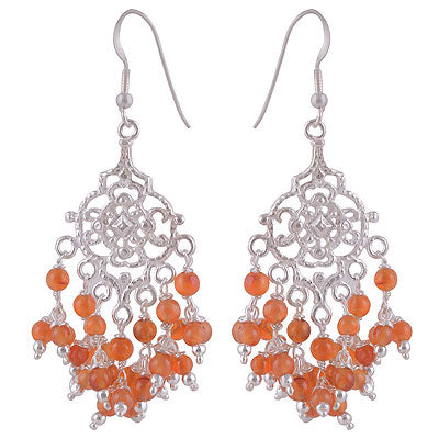 Beautiful Pattern Handcrafted Gemstone Beads Carnelian Round Shape 925 Sterling Solid Silver Dangle Earrings - R2200018-11