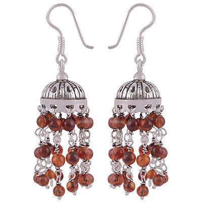Stunning Oxidised Jhumkis Hanging Gemstone Beads Carnelian Round Shape 925 Sterling Solid Silver Dangle Earrings - R2200018-12