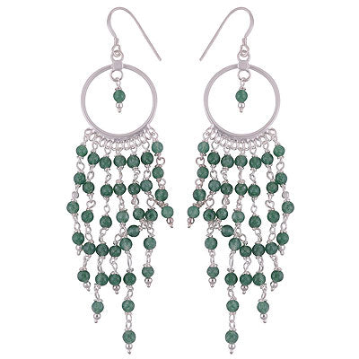 Beautiful Hanging Gemstone Beads Pattern Green Aventurine Round Shape 925 Sterling Solid Silver Dangle Earrings - R2200018-13