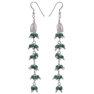 Gorgeous Hanging Gemstone Beads Pattern Green Aventurine Round Shape 925 Sterling Solid Silver Dangle Earrings - R2200018-14