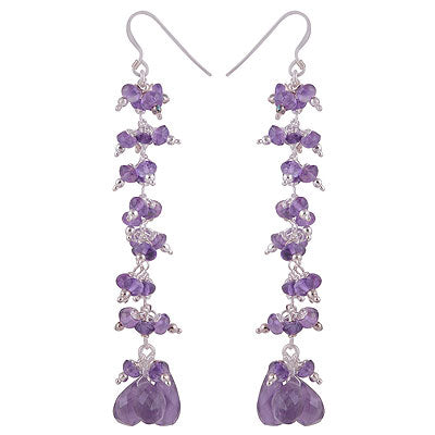 Gorgeous Loaded with Hanging Gemstone Beads Amethyst Pear,Round Shape 925 Sterling Solid Silver Dangle Earrings - R2200018-3