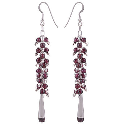 Stunning Loaded with Hanging Gemstones Garnet Round Shape 925 Sterling Solid Silver Dangle Earrings - R2200018-5