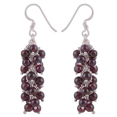 Stunning Loaded with Hanging Gemstones Garnet Round Shape 925 Sterling Solid Silver Dangle Earrings - R2200018-6
