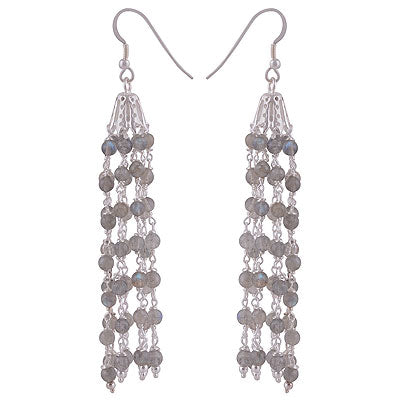 Stunning Loaded with Hanging Gemstone Beads Labradorite Round Shape 925 Sterling Solid Silver Dangle Earrings - R2200018-9