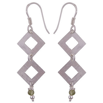 Stunning Edgy Design using Gemstone Beads Peridot Round Shape 925 Sterling Solid Silver Dangle Earrings - R2200019-7