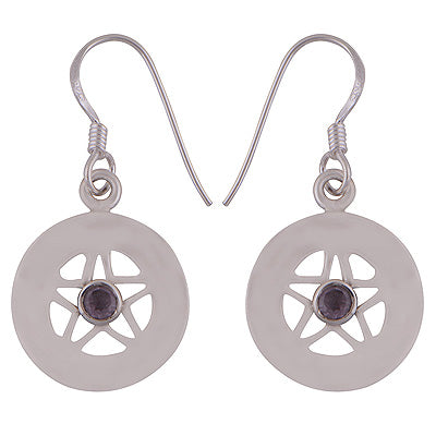 Beautiful Star Carved Around Amethyst Round Shape 925 Sterling Solid Silver Dangle Earrings - R2200021-1