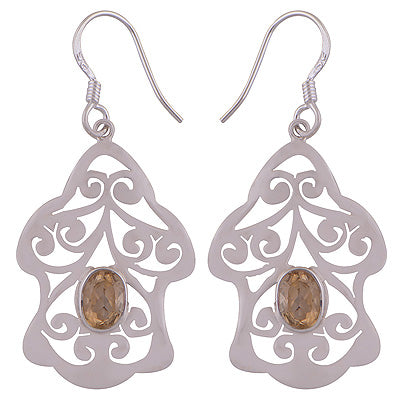 Beautiful Handmade Work Around Citrine Oval Shape 925 Sterling Solid Silver Dangle Earrings - R2200021-14