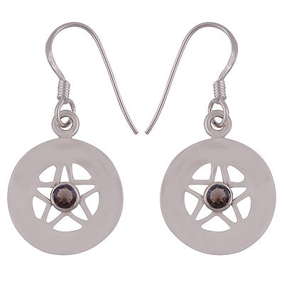 Beautiful Star Carved Around Amethyst Round Shape 925 Sterling Solid Silver Dangle Earrings - R2200021-2