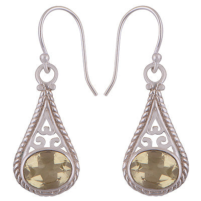 Beautiful Handcrafted Work Around Lemon Topaz Oval Shape 925 Sterling Solid Silver Dangle Earrings - R2200021-6