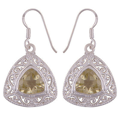 Authentic Jali Work Around Lemon Topaz Trillion Shape 925 Sterling Solid Silver Dangle Earrings - R2200021-7